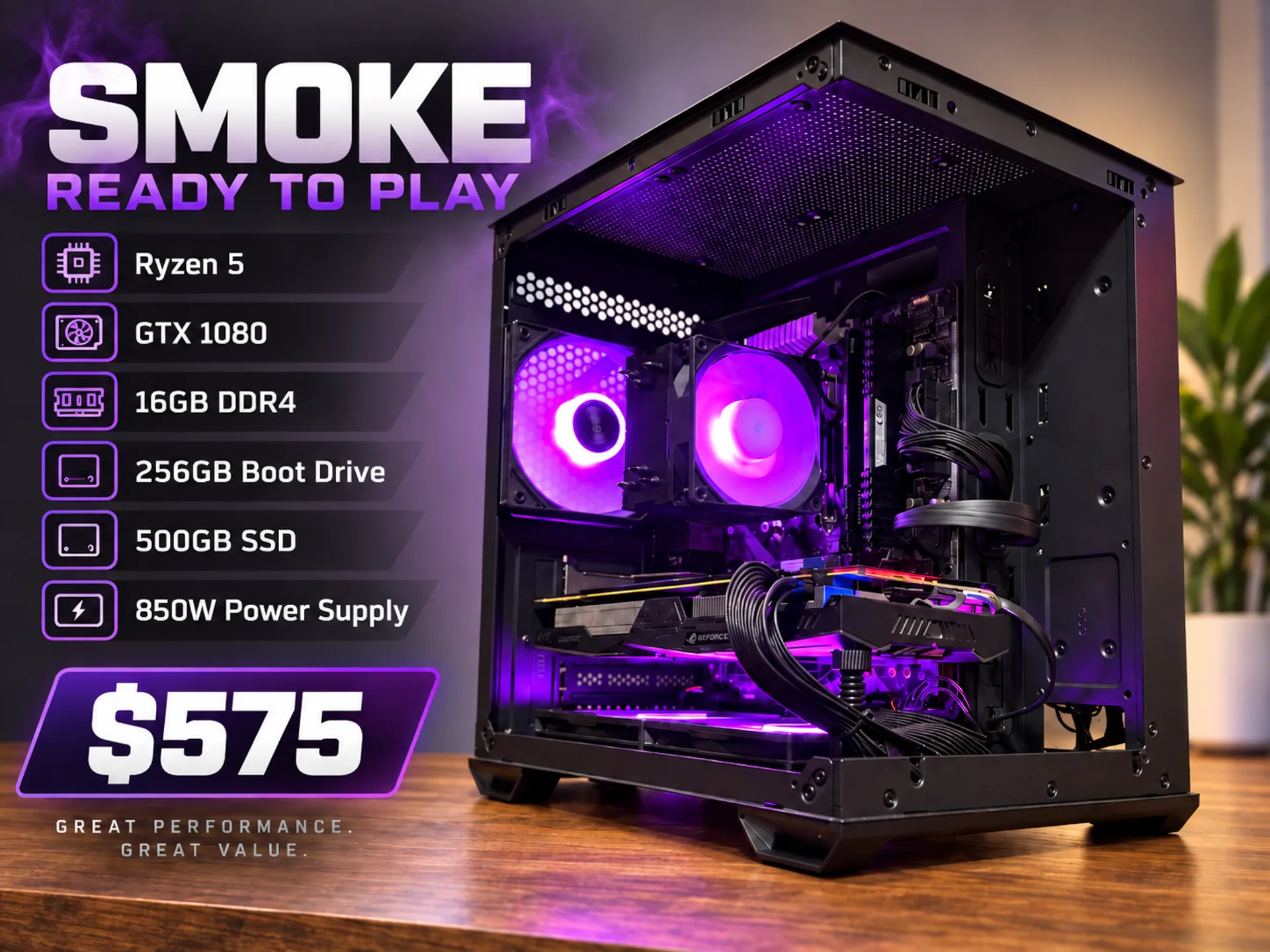 SMOKE RYZEN5/16G DDR4/GTX 1080/850 watt